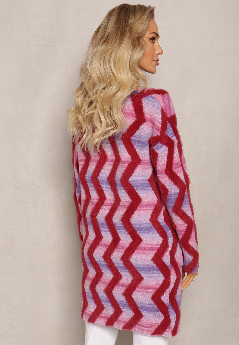 Jasnofioletowy Luźny Kardigan Niezapinany w Geometryczny Print Sheshy