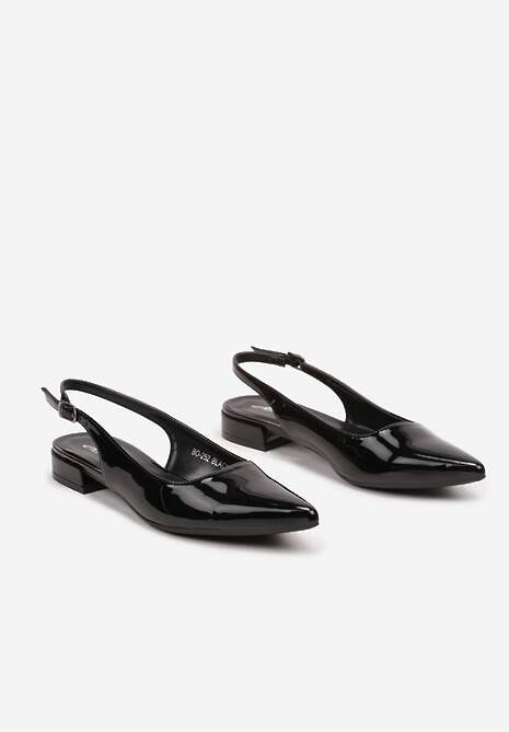 Czarne Sandały Lakierowane na Płaskiej Podeszwie z Ozdobnym Paskiem Delaniael