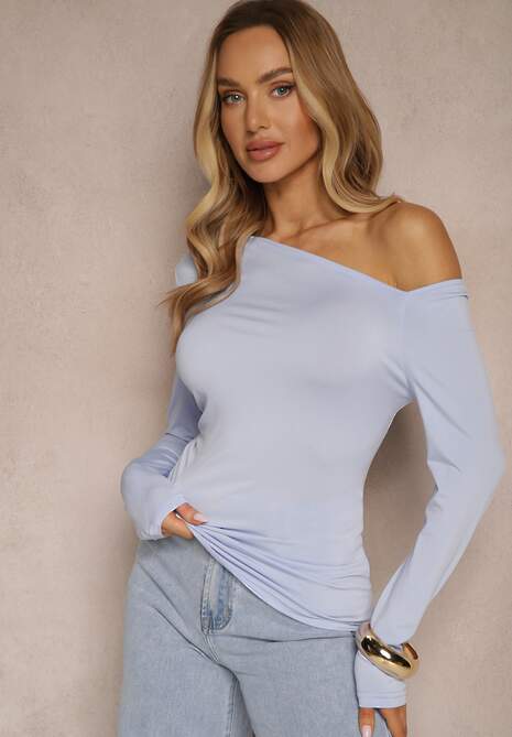 Niebieska Asymetryczna Bluzka z Odkrytym Ramieniem Ninavena