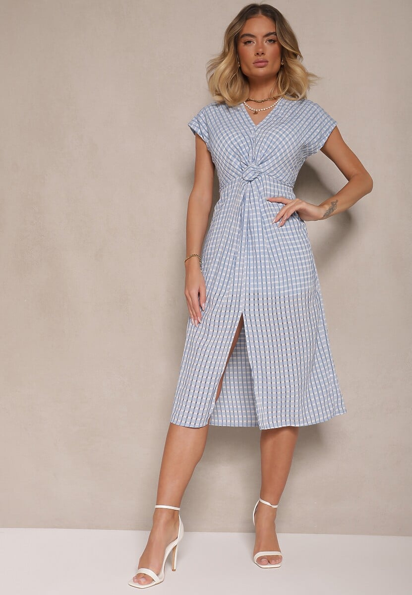 Pomarańczowa Sukienka Ażurowa z Wiskozą i Marszczeniem Virsedi