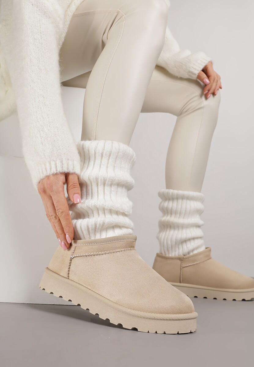 Beżowe Niskie Śniegowce o Wsuwanym Fasonie Alodra