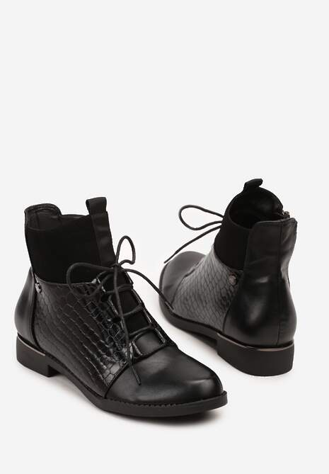 Czarne Botki Vices w Stylu Trzewików z Motywem Skóry Krokodyla Alirriva