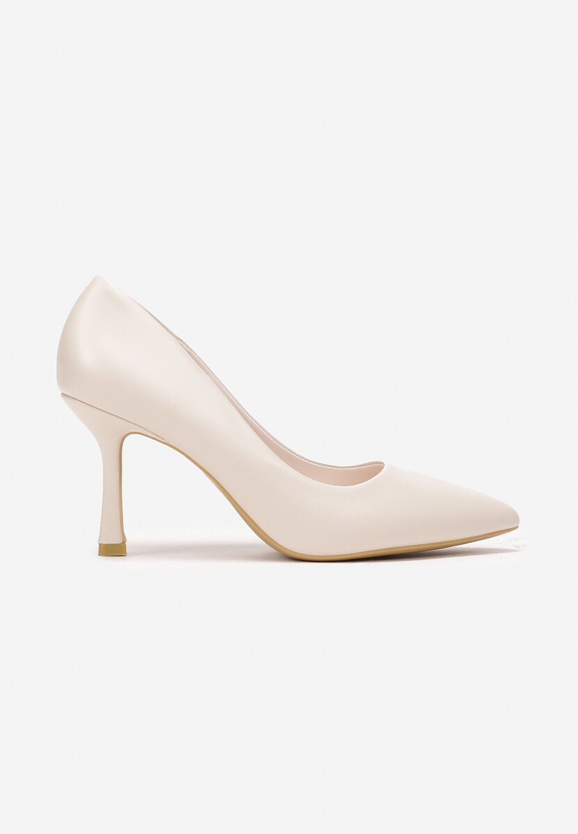 Jasnobeżowe Szpilki z Ekoskóry na Szpiczastym Noskiem Casson