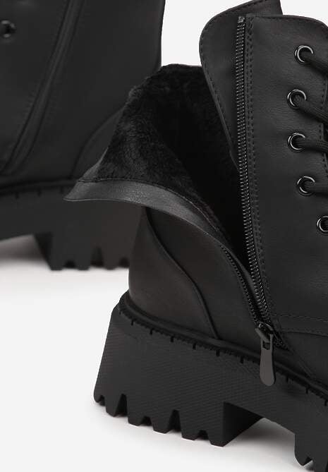 Czarne Sznurowane Botki na Platformie w Stylu Workerów Sairene