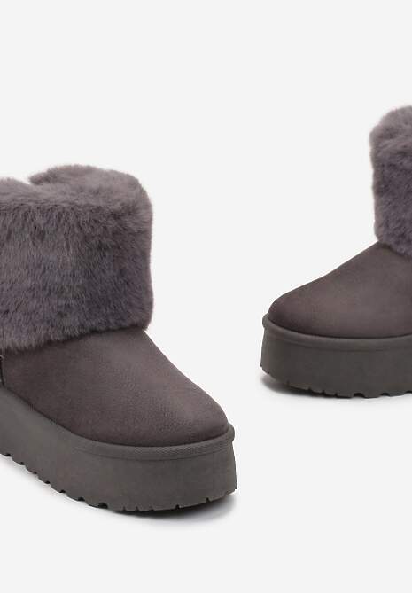 Szare Śniegowce na Platformie z Ozdobnym Futerkiem Tiran