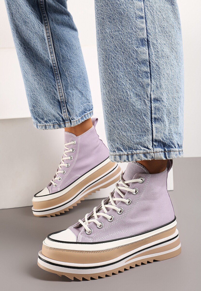 Fioletowe Trampki na Wysokiej Platformie z Cholewką za Kostkę Anlitela