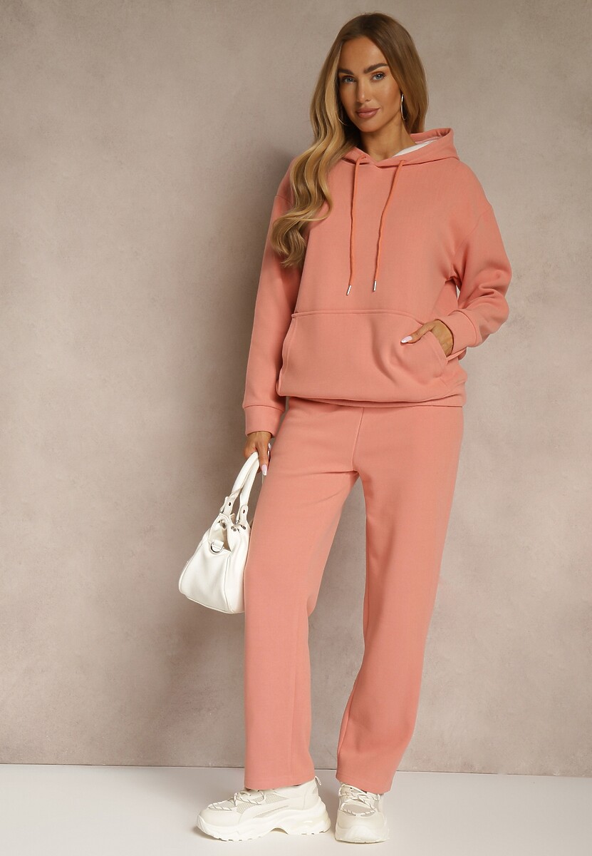 Pomarańczowy 2-częściowy Komplet Dresowy z Bluzą i Spodniami Orifira