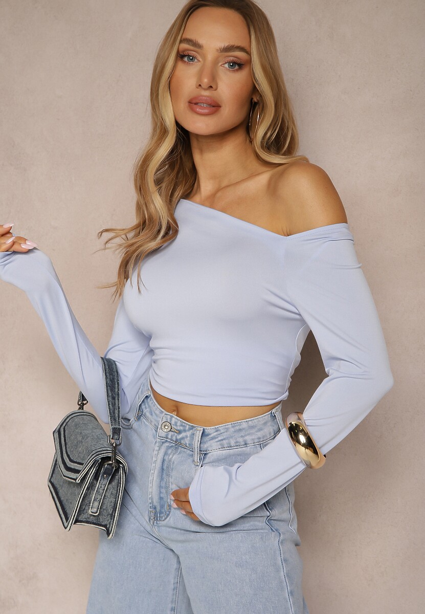 Niebieska Asymetryczna Bluzka z Odkrytym Ramieniem Ninavena