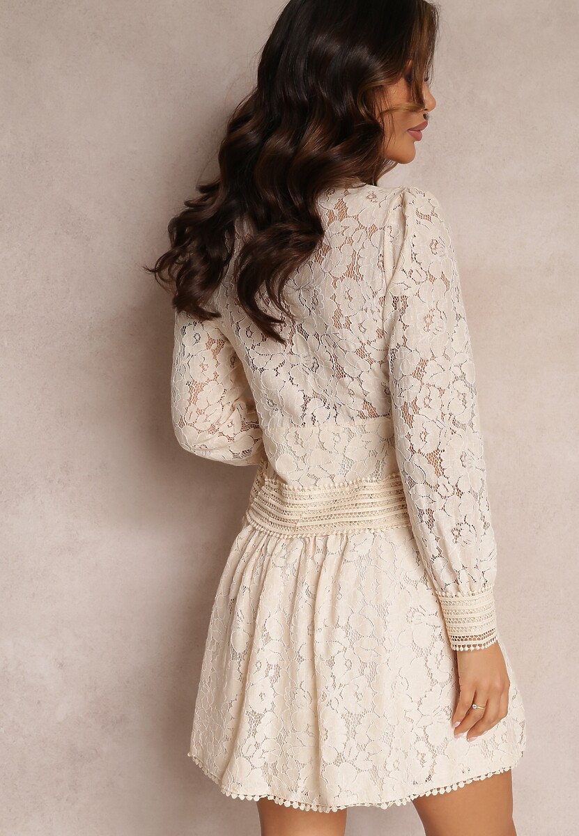 Jasnobeżowa Rozkloszowana Sukienka Koszulowa Rutty
