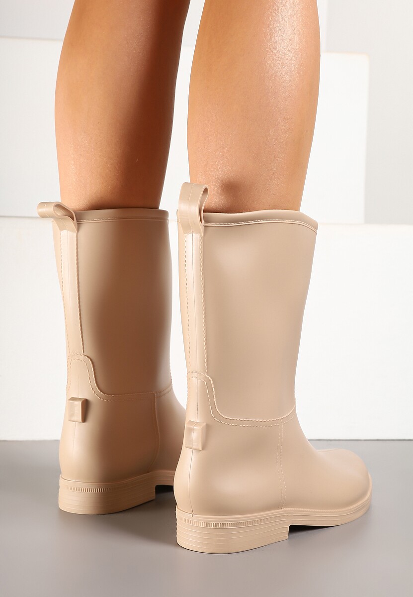 Beżowe Eleganckie Kalosze z Ozdobnym Przeszyciem Lenrisa