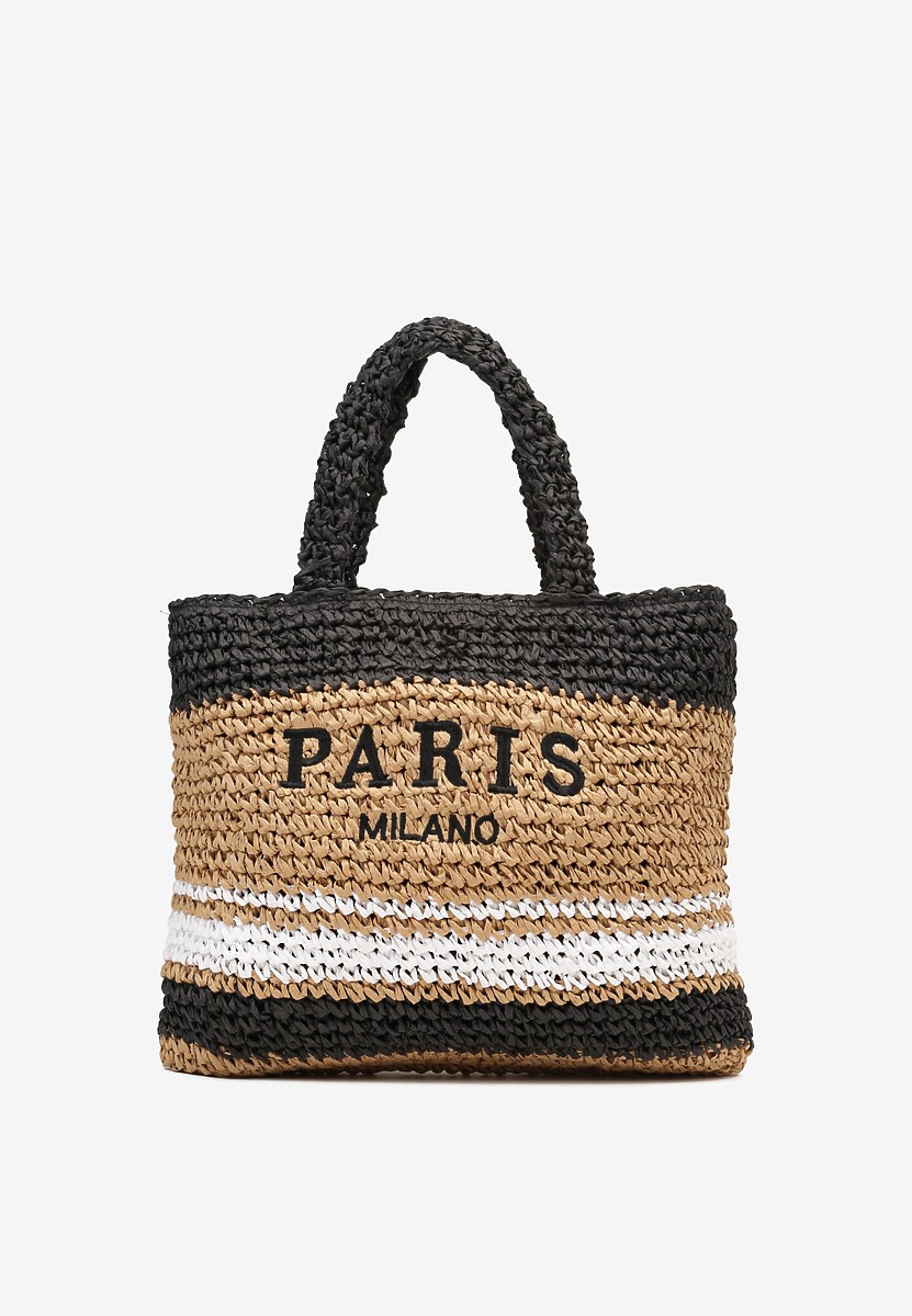 Brązowa Pleciona Torebka w Stylu Boho Ozdobiona Napisem Oegelia