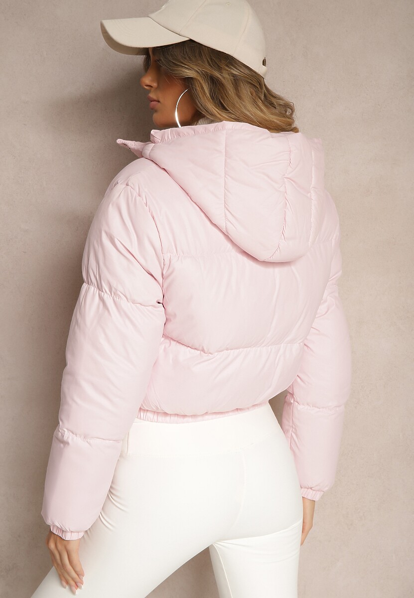 Różowa Pikowana Kurtka z Nieodpinanym Kapturem o Krótkim Kroju Tinneira