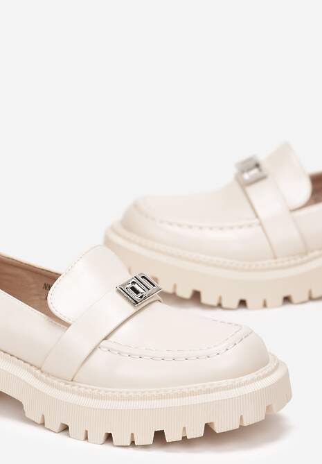 Beżowe Mokasyny na Platformie z Metalową Klamerką Mithe