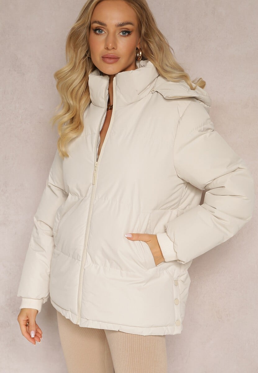 Jasnobeżowa Pikowana Kurtka z Odpinanym Kapturem Lucane