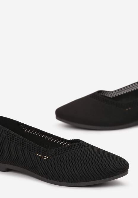 Czarne Płaskie Balerinki Plecione z Ozdobnymi Wycięciami Daniya