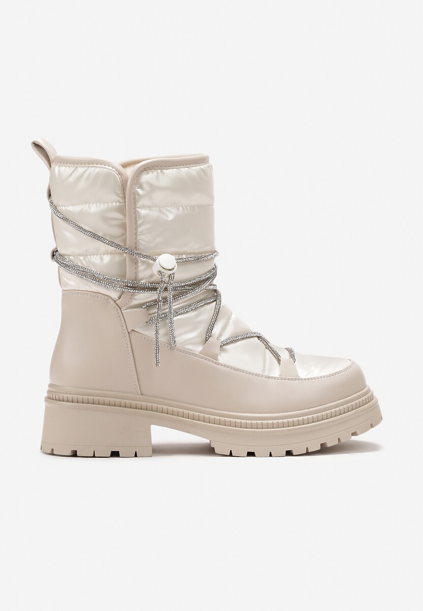 Beżowe Śniegowce na Platformie z Wiązaniem w Cyrkonie Brelara