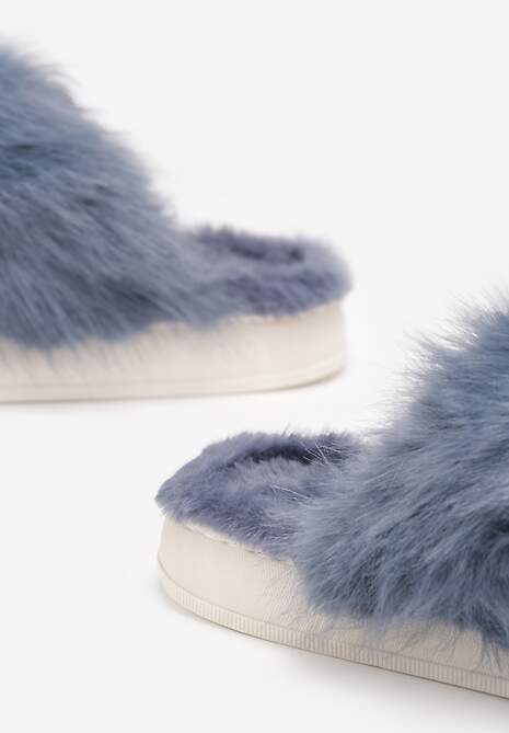 Szare Kapcie ze Sztucznym Futrem na Grubej Podeszwie Demofa