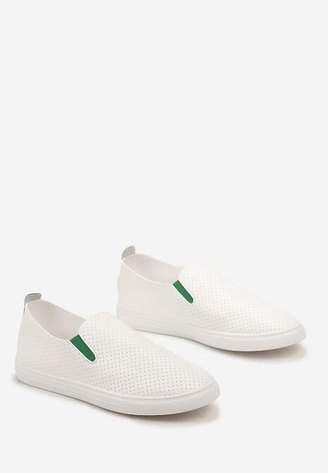 Biało-Zielone Tenisówki z Elastycznymi Wstawkami i Ozdobną Perforacją Qurina