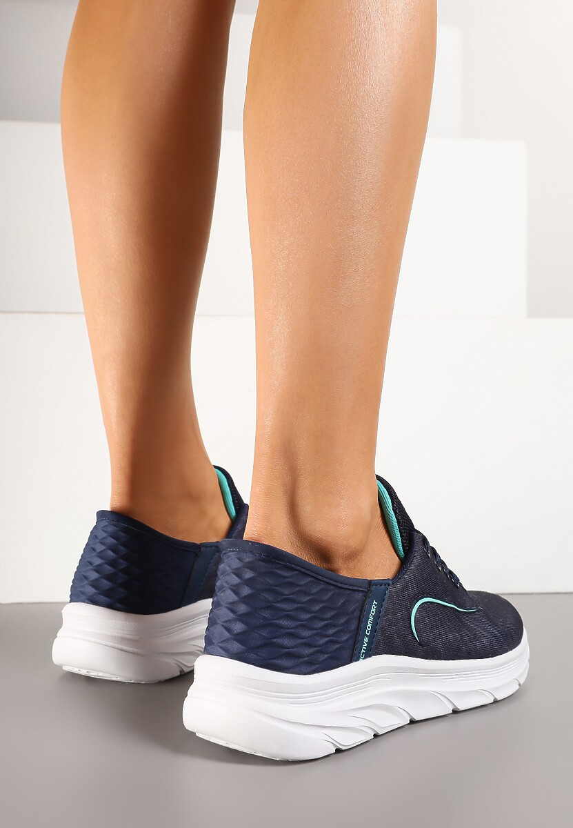 Granatowo-Miętowe Buty Sportowe Sneakersy z Ozdobnym Tłoczeniem na Pięcie i Napisem Darilen