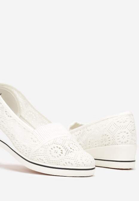 Beżowe Tenisówki z Ażurowej Siateczki na Niskiej Koturnie Nerurae