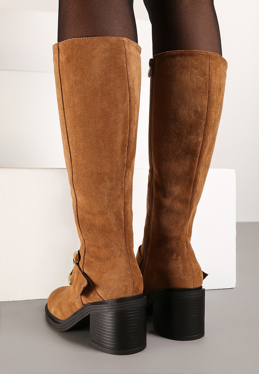 Brązowe Kozaki Vices na Słupku z Ozdobną Klamrą i Ociepleniem Moriti