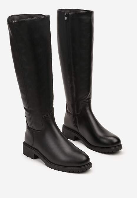 Czarne Dopasowane Kozaki Vices z Imitacji Skóry w Stylu Basic Lonavie