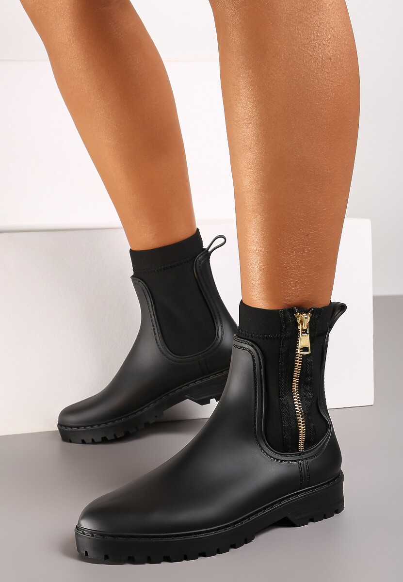 Czarne Kalosze z Elastyczną Cholewką i Suwakiem Seidle