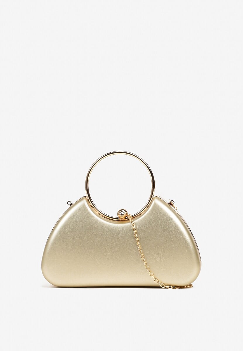 Złota Torebka Typu Kopertówka na Ramię i do Ręki Ozdobiona Metalicznymi Wstawkami Zarione