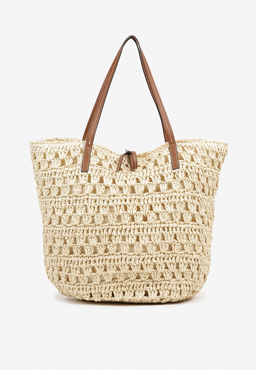 Ciemnobeżowa Pleciona Torebka Shopperka w Stylu Plażowym Sepilova