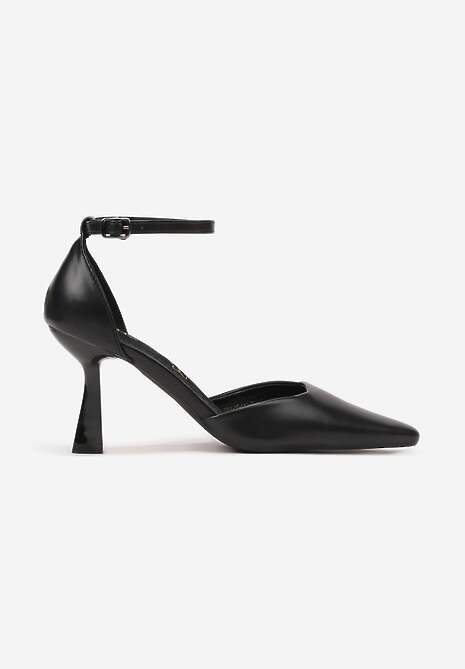 Czarne Szpilki Vices z Wkładką ze Skóry Naturalnej i Paskiem przy Kostce Nolfedi