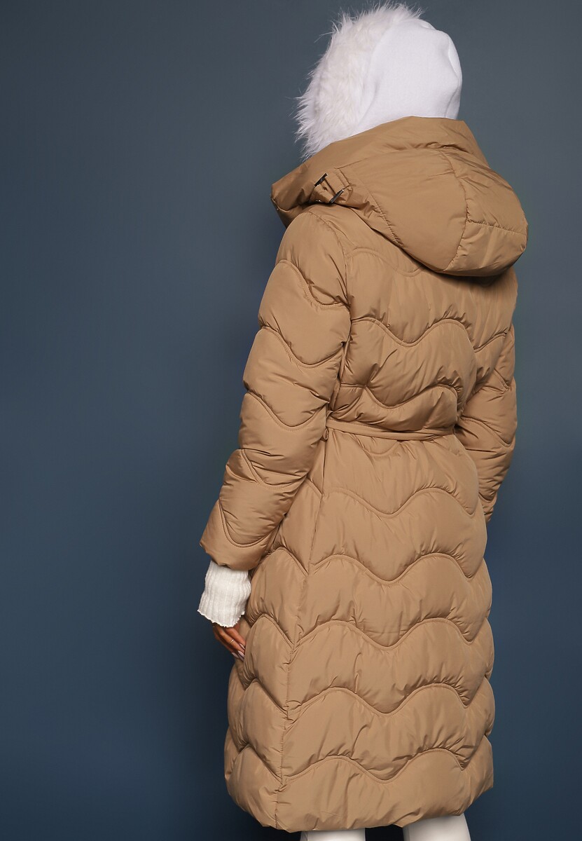 Ciemnobeżowa Kurtka Pikowana z Paskiem Begetir