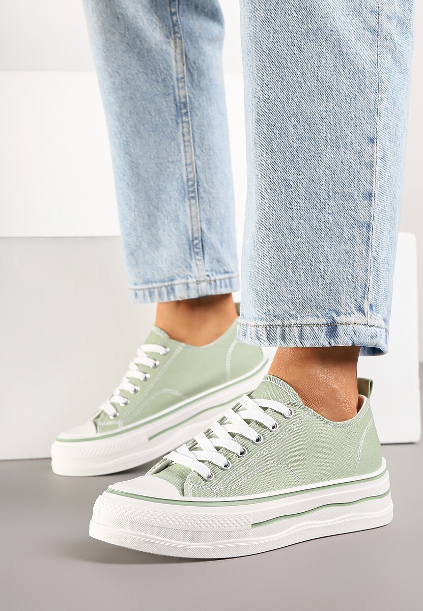 Jasnozielone Casualowe Trampki na Niskiej Platformie Natirinne