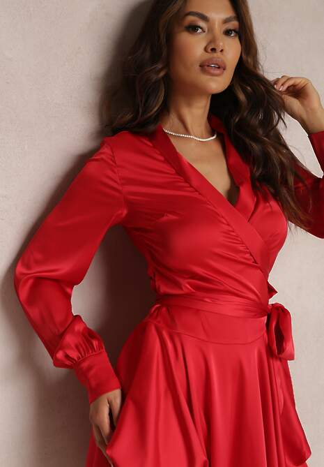Czerwona Sukienka Satynowa Anastothee
