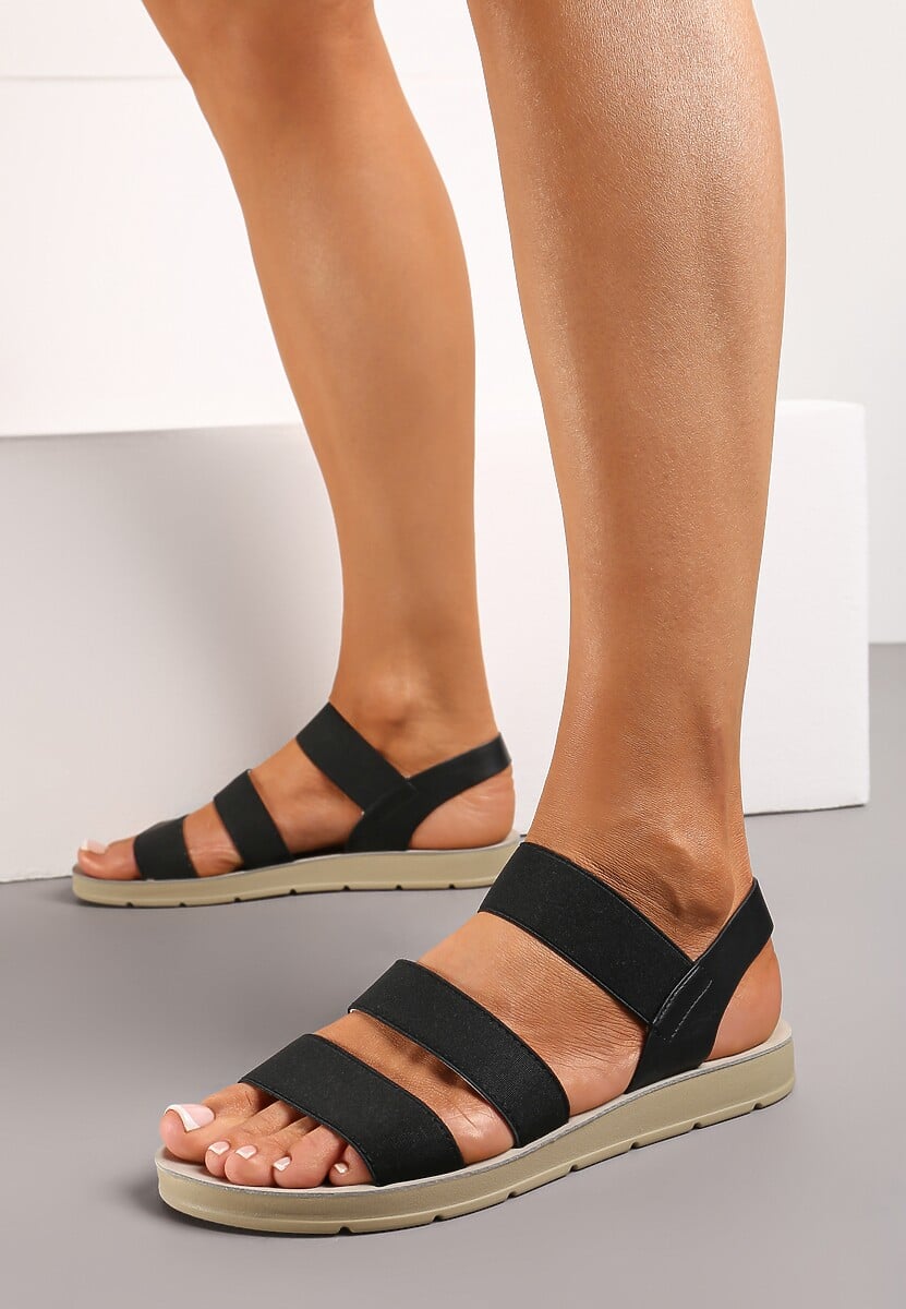 Czarne Sandały z Materiałowymi Elastycznymi Paskami Alindeama