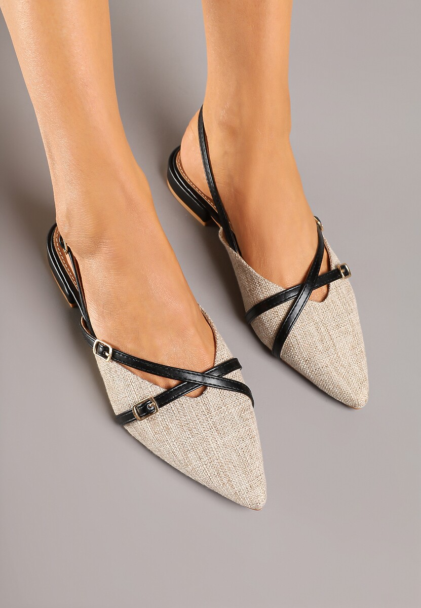 Ciemnobeżowe Sandały z Noskiem w Szpic Zdobione Paskami z Klamrami Koririda