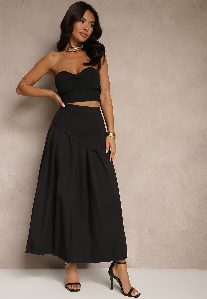 Beżowa Asymetryczna Spódnica Plisowana z Bawełną i Wiskozą Natunelia