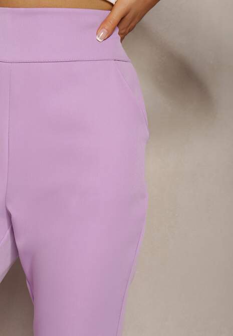 Jasnofioletowe Materiałowe Spodnie Regular Pivolia