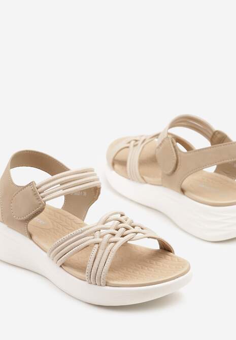 Beżowe Sandały Ozdobione Plecionką Fireldi