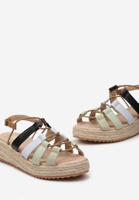Zielone Sandały na Platformie z Plecionki i Zapięciem na Sprzączkę Regula