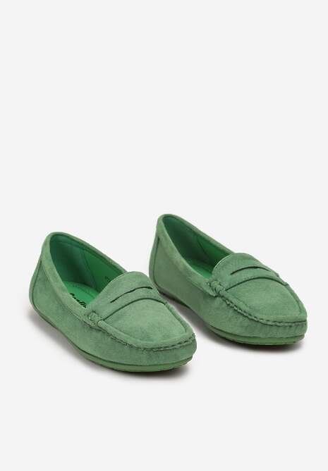 Zielone Wsuwane Mokasyny na Płaskiej Podeszwie z Przeszyciami Titalona