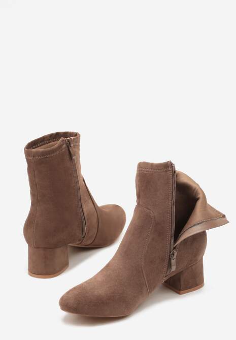 Brązowe Botki Vices na Słupku Ozdobione Przeszyciem Ariske