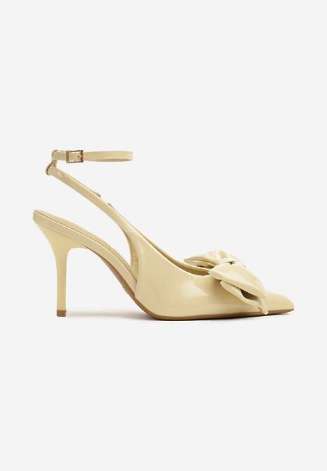 Żółte Sandały na Szpilce Vices z Dużą Kokardką Bez Pięty Velozia