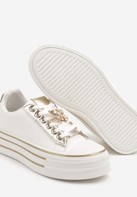 Biało-Złote Trampki na Platformie z Ozdobną Aplikacją w Kształcie Motyla Haniriel