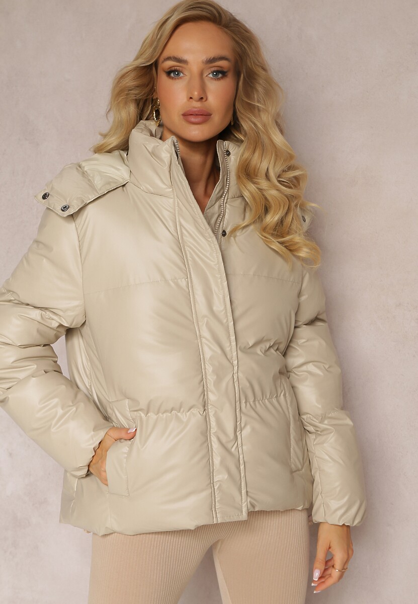 Beżowa Pikowana Kurtka z Kapturem Natta