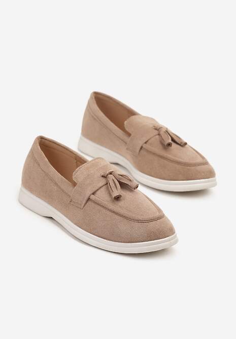 Ciemnobeżowe Mokasyny Ozdobione Frędzlami Meliruna