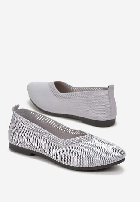 Szare Płaskie Balerinki Plecione z Ozdobnymi Wycięciami Daniya