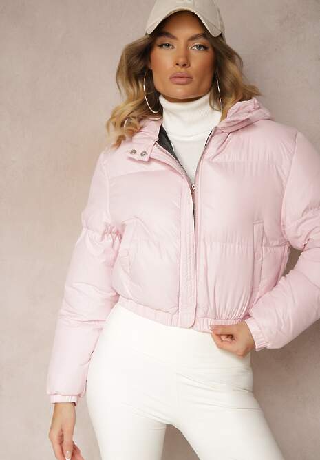 Różowa Pikowana Kurtka z Nieodpinanym Kapturem o Krótkim Kroju Tinneira