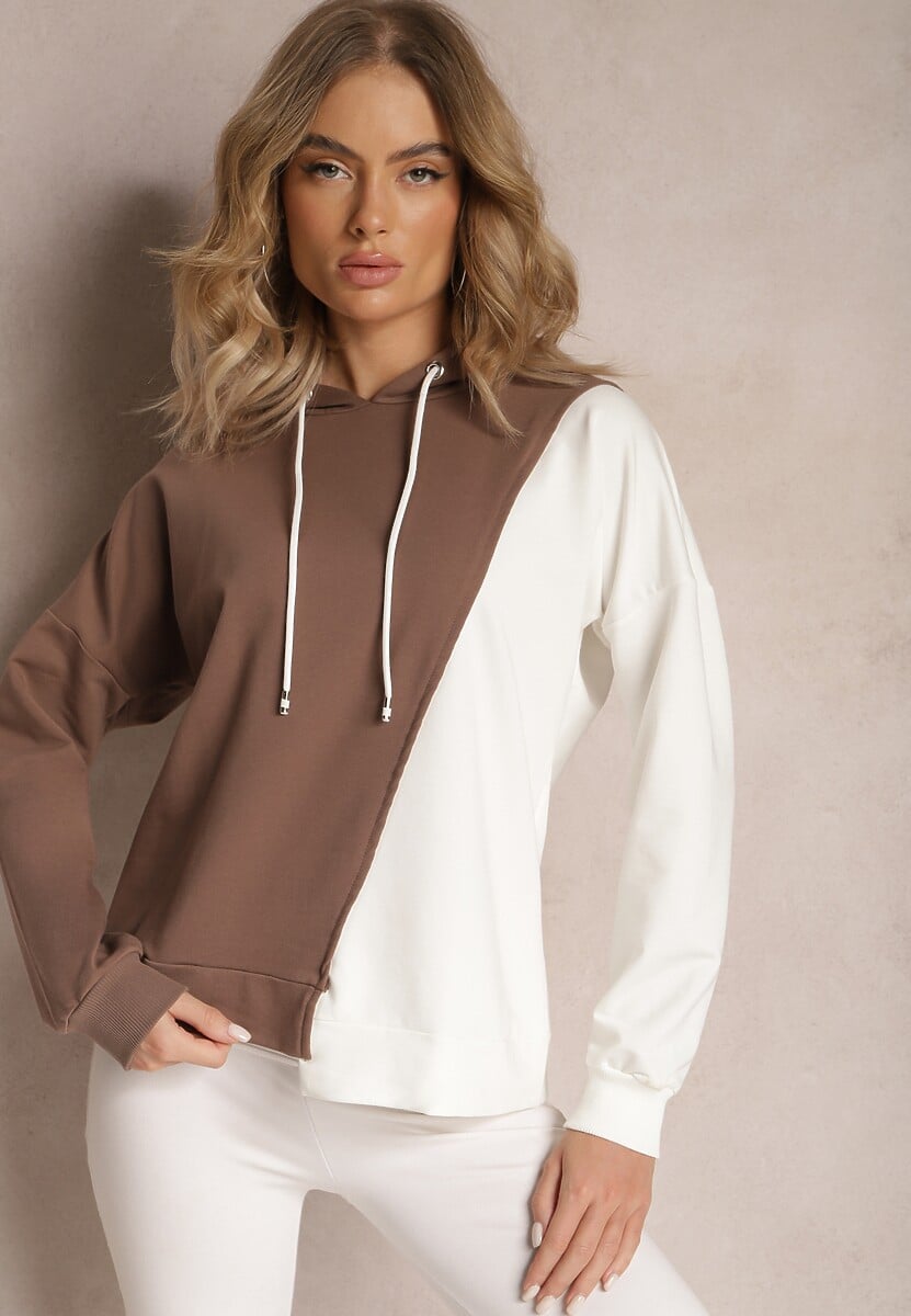 Brązowa Bawełniana Bluza z Kapturem i Ściągaczami Ardente