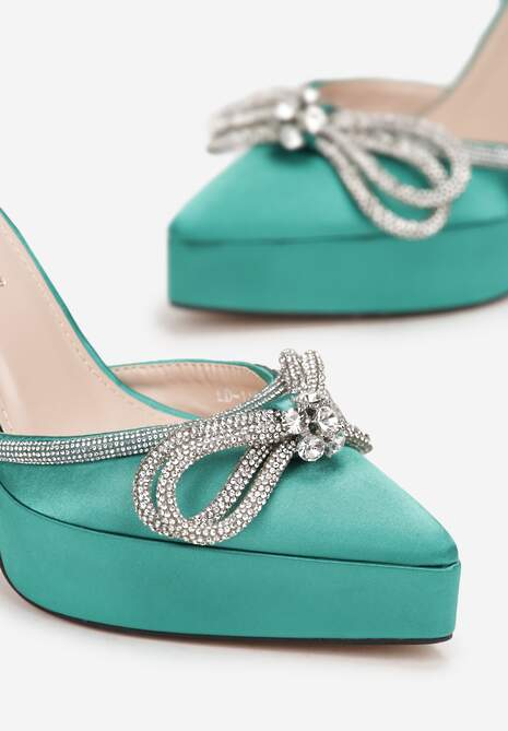 Zielone Sandały na Klepsydrowym Obcasie i Platformie z Kokardką Kirsi