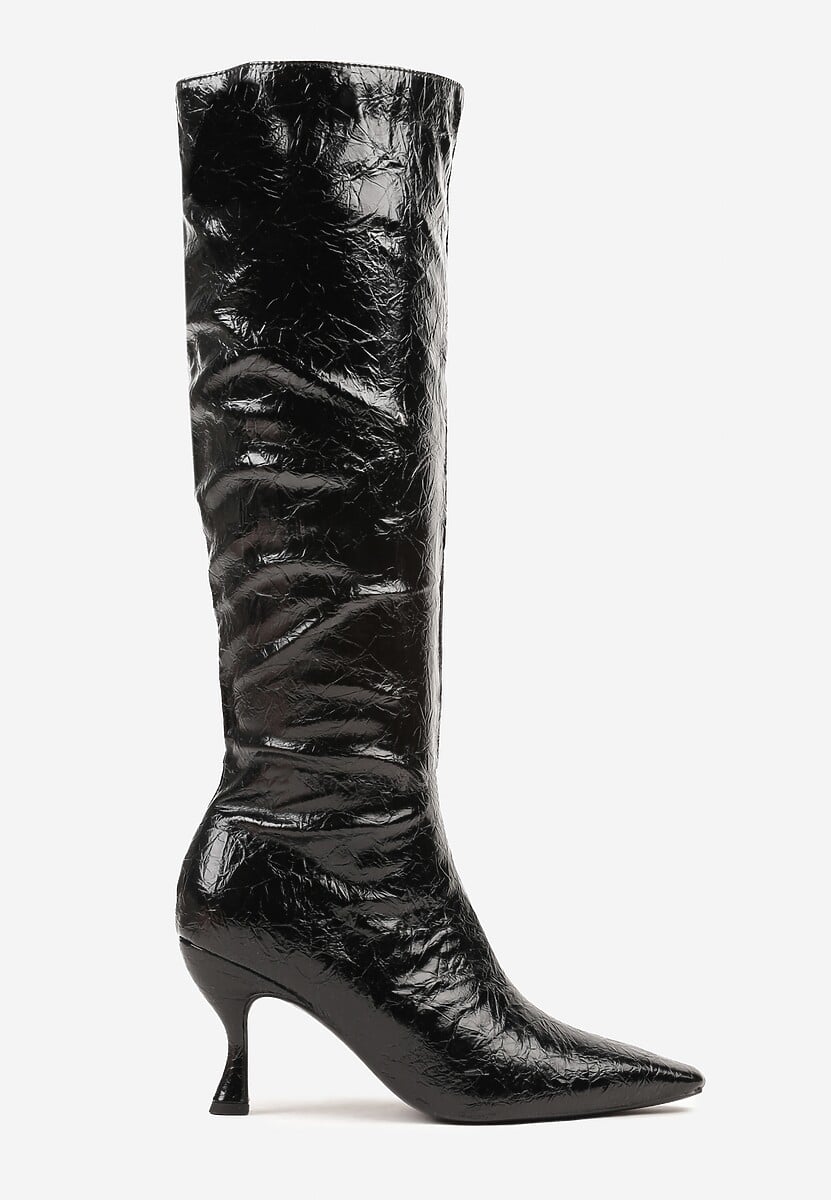 Brązowe Kozaki Vices na Szpilce w Stylu Slouchy z Efektem Cracked Todvire